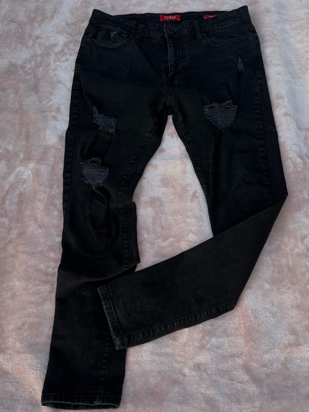 GUESS Black Men's Skinny Distressed Jeans 33X32
